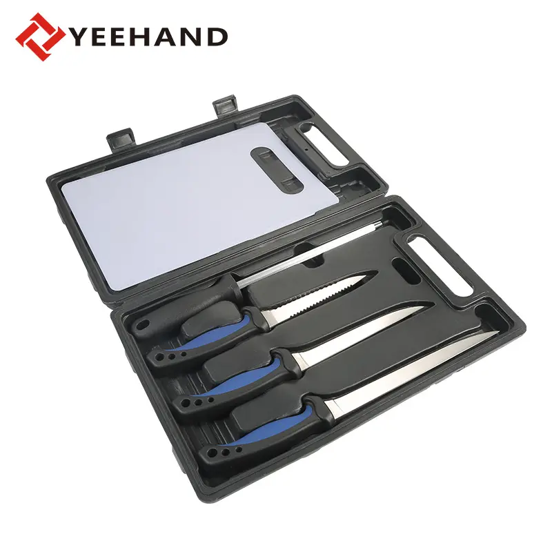 Yeehandステンレス鋼5個セットシャープナー付き屋外釣りフィレットナイフキット用フィッシュナイフ