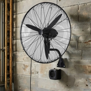 Ventilateur mural industriel noir de 26 pouces avec grille de sécurité, trois pales en aluminium, commande mécanique, puissant pour usage extérieur intensif - Product Image 5