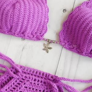 Maillot de bain deux pièces personnalisé en crochet tricoté à la main avec pompons, style coquillage, mini bikini à nouer, pour femme, idéal pour le fitness et la plage - Product Image 2