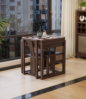 Ensemble table et chaises trois pièces pour balcon, table basse en pierre frittée pour appartements, design contemporain, structure en bois, mobilier de maison