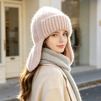Bonnet d'hiver en angora tricoté pour femme, avec cache-oreilles, design oreilles de lapin douces et moelleuses, logo personnalisé, vente en gros