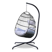 Fauteuil suspendu en forme d'œuf avec support, pour intérieur et extérieur, confortable, en rotin, avec coussin, pour pelouse, jardin, balcon