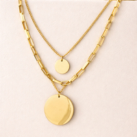 Collier tendance pour femme en acier inoxydable plaqué or 18 carats avec pendentif rond multicouche et chaîne à maillons pour soirée