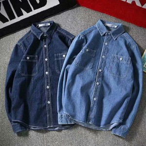 Primavera y otoño para <span class=keywords><strong>hombre</strong></span> moda niños camisas <span class=keywords><strong>de</strong></span> mezclilla Vintage manga larga suelta camisas <span class=keywords><strong>de</strong></span> vaquero para hombres - Product Image 1
