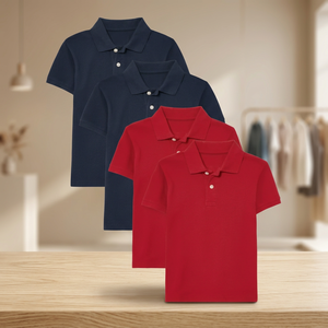 Boys Short Sleeve Solid Color Polo <b>Shirt</b> Red Navy Casual Pique 2-Pack Boys Short Sleeve Pique Polo <b>Shirt</b> Solid Color Casual Red - Product Image 4