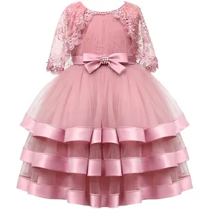 Delicato impanati del capo del merletto ragazze si vestono di colore rosa per bambini abito formale della ragazza abiti di sfera abiti