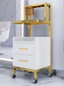 Chariot de coiffure moderne de luxe blanc et noir Armoire à roulettes en métal et acier inoxydable - Product Image 3