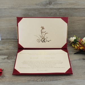 Cao Cấp Sang Trọng Rượu Vang Đỏ Gấp Lụa Jeweled Lời Mời Đám Cưới Với Ngọc Trai - Product Image 3