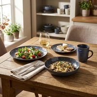 Service de table en céramique GuangDa de luxe, style européen moderne, gris brun foncé, assiettes, bols et tasses en grès moucheté, 16 pièces, compatible lave-vaisselle
