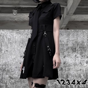 Vestido Gótico Punk Harajuku de Verano Negro Mini Tipo Camisa para Mujer de Manga Corta Ropa Emo Estilo <span class=keywords><strong>Mall</strong></span> <span class=keywords><strong>Goth</strong></span> Dark Academia - Product Image 2