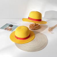 2 Estilos de Sombreros de Paja de Luffy de One Piece, Sombreros de Sol de Dibujos Animados, Sombreros de Pescador de Paja Natural con Cinta de Anime
