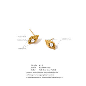 ต่างหูรูปหอยสังข์3068สวยงาม Jinyou ต่างหูไข่มุกจำลองชุบทองสแตนเลสสำหรับเป็นของขวัญ - Product Image 6