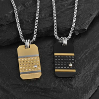 Style de tir de rue européen et américain or noir mat contre la marée de couleur pendentif en acier inoxydable marque de l'armée collier Zircon