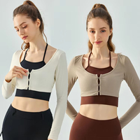 Mayyoung Tweedelig Yogashirt Met Lange Mouwen Damesknoop Sport Crop Top Fitness Gymkleding Groothandel