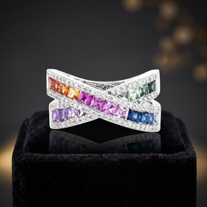 Bague de mariage en argent sterling 925 plaqué or 14 carats avec placage rhodium et pierres précieuses colorées, design émeraude, pour anniversaire - Product Image 2