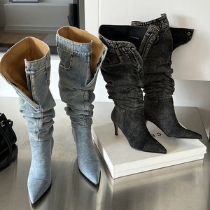 בנות אמריקאיות תבלין החורף בברך-גבוה ג 'ינס מחסנית מגפי גובה הבוהן מחודדות-בלוגר זהה - Product Image 3