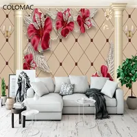 Benutzer definierte Foto 3D Schmuck Rote Blumen Säule Plaid Hintergrund Tapete Schlafzimmer Wohnzimmer TV Wand dekoration Peel And Stick Wallpaper