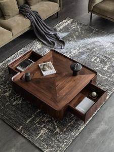 Italian Minimalist Solid Black <strong>Walnut</strong> <strong>Coffee</strong> <strong>Table</strong> with Storage Nordic Modern Designer square Jiangsu Origin - Product Image 3