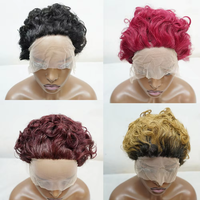 Perruques indiennes brutes 100% naturelles, courtes et bouclées, 13x1, pour coupe pixie, style boucles crépues, avec dentelle transparente pour la ligne des cheveux, pour femmes noires