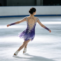 Robe de patinage artistique pour enfants, dégradé violet, dos ajouré, manches longues, maille ornée de strass, jupe asymétrique, pour spectacle sur scène