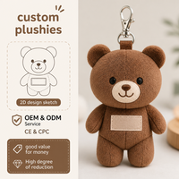 Porte-clés en peluche ours brun mignon personnalisé, pendentif mascotte animal en peluche