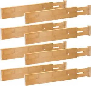 Séparateurs de tiroirs en bambou, organisateurs, séparateur réglable à ressort pour tiroir, en bois extensible, longs séparateurs