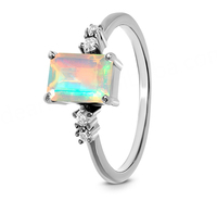 Bague de fiançailles en argent sterling 925 plaqué rhodium avec opale naturelle d'Éthiopie pour mariage et cadeau