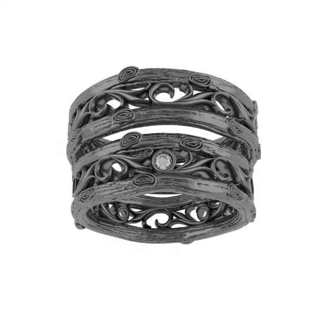 High Quality Elegant Black Rhodium Plated Silver Ring With Zircon Made In Italy Luxury Jewelry Store