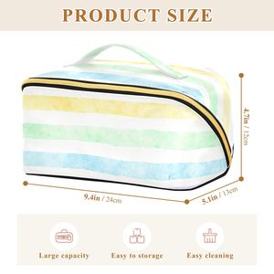 Striped Canvas Cosmetic Bag Zipper <b>Makeup</b> <b>Case</b> Portable Toiletry Pouch for Travel School - Product Image 2
