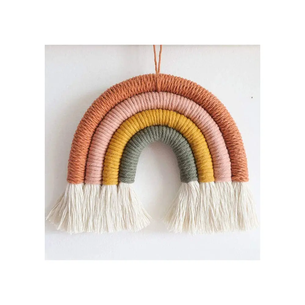 Tipico carino appeso a parete macrame corda intrecciata arcobaleno ornamento boho arcobaleno decor per regalo scuola materna