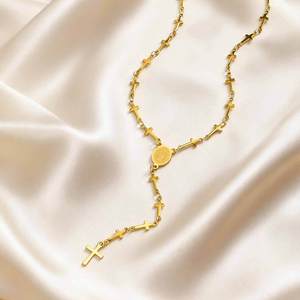 Collar Religioso <span class=keywords><strong>de</strong></span> Cadena Larga Chapado en Oro <span class=keywords><strong>de</strong></span> Acero Inoxidable con la Virgen <span class=keywords><strong>de</strong></span> Guadalupe, <span class=keywords><strong>Rosario</strong></span> Católico - Product Image 4