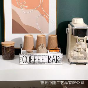 กล่องเก็บของบาร์กาแฟไม้พร้อมช่องสำหรับใส่ถ้วยและถุงชา ที่จัดระเบียบเคาน์เตอร์ครัว สีขาวสไตล์เรโทร - Product Image 5