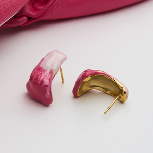 <b>Sweet</b> Romantic Pink Drip Drop Earrings 18K Gold Stainless Steel <b>Party</b> Jewelry Geometric Design - Product Image 4