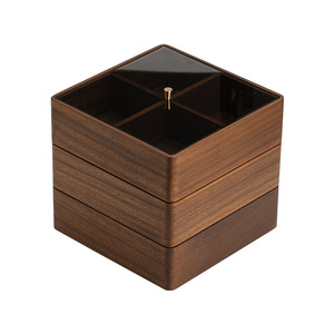 Caja de Almacenamiento de Madera de Nogal con Cuatro Compartimentos, Doble Capa, para Dulces, Frutas y Nueces, Rectangular, de Color Sólido, Tipo Decorativo - Product Image 5