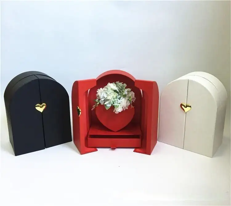 2023การออกแบบใหม่คู่ประตูลิ้นชักกล่องของขวัญดอกไม้รูปหัวใจร่องของขวัญกล่องกระดาษแข็งด้วยมือ