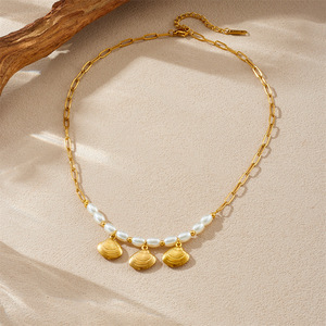 Collier pendentif en acier inoxydable style marin, étanche, inaltérable, plaqué or PVD 18 carats, avec perle, pour femme - Product Image 4