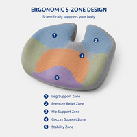 Coussin de siège ergonomique en mousse à mémoire de forme 5 zones avec découpe coccyx pour alignement de la colonne vertébrale, coussin orthopédique pour chaise de bureau, soulagement des hanches et du coccyx