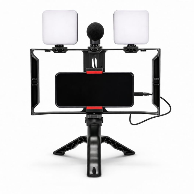 New Handheld Stabilizer 2PCS-LED Light Table Stand Mobile Phone Video Making Kit Microphone Rig Vlogging Live Creator Selfie
