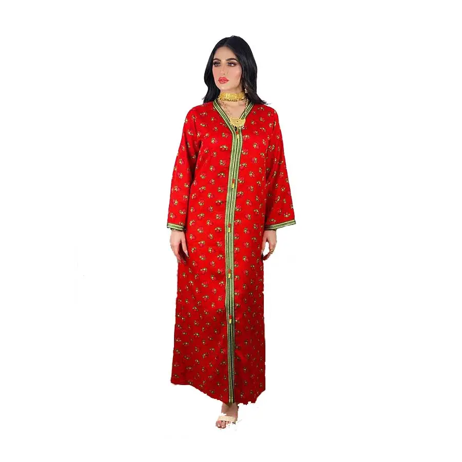 Dubai türkiye kadın toptan giyim ramazan elbise abaya müslüman çiçek baskı kırmızı maxi elbise 2021 yeni gelenler