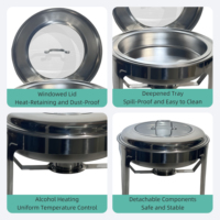 Plat à chafing rond en acier inoxydable de 8 L avec couvercle en verre, chauffe-plats de luxe pour hôtels et traiteurs