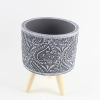Jardinière ovale en ciment faite à la main avec soucoupes à motif en relief pour jardin et balcon – Pot durable et écologique pour bonsaï