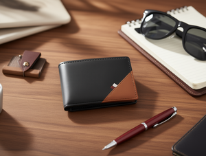 Portafoglio da uomo JD in vera pelle, design minimalista a pannelli, confezione regalo - Product Image 2