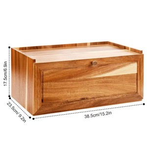 Bamboo Bread Box Solid Wood 38.5cm <b>Storage</b> Drawer <b>Kitchen</b> Food <b>Container</b> - Product Image 1
