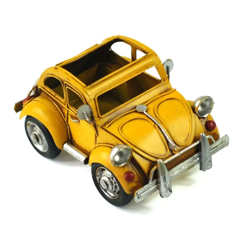 Vintage Car Model Classic Car Figurine Retro Metal Craft Boy Toy Home Office Decor Creative Car Metal Pen Holder Antique