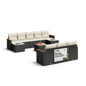 Set Divano da Giardino Evolu Blu in Rattan PE Nero con Cuscini in Schiuma ad Alta Densità, Design Contemporaneo, Mobili da Esterno Impermeabili - Product Image 1