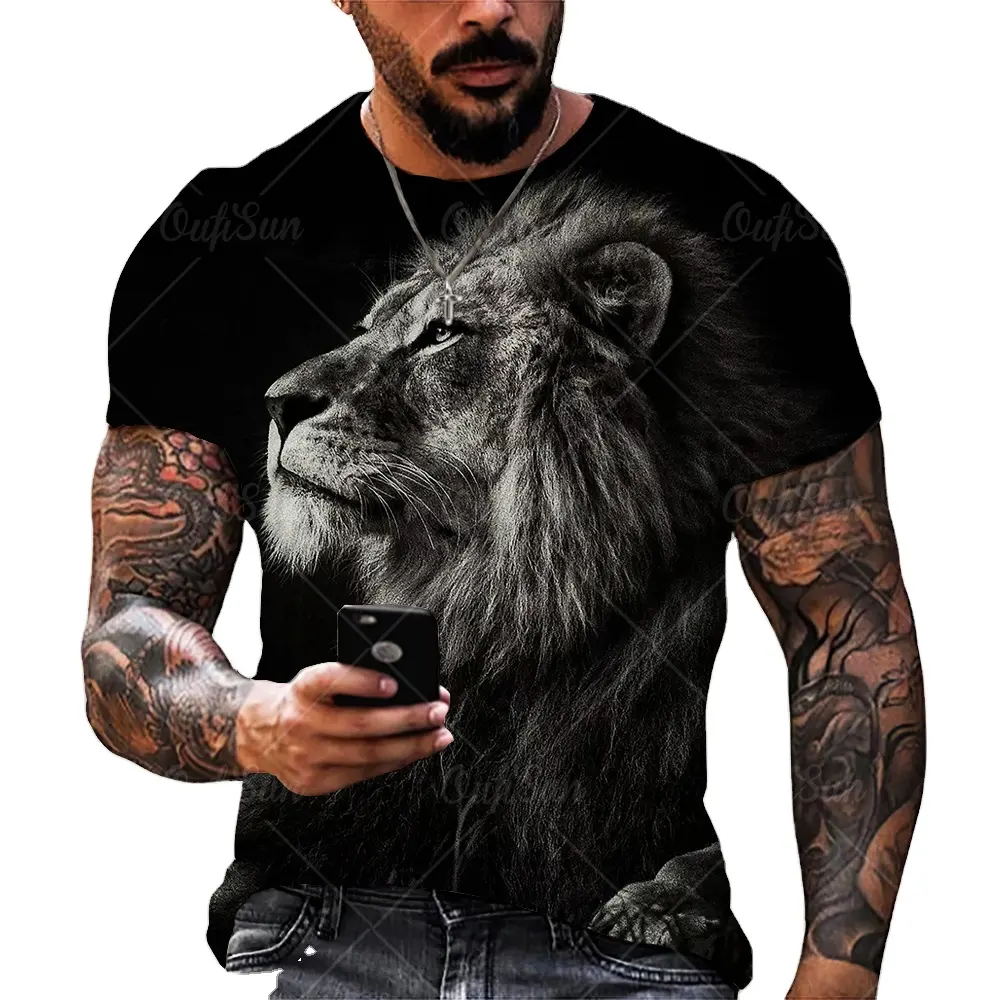 Fashion Animal Lion Print Men's T Shirt Summer Streetwear Trendy Short Sleeve Oversized T-Shirts Loose t-shirt 3d