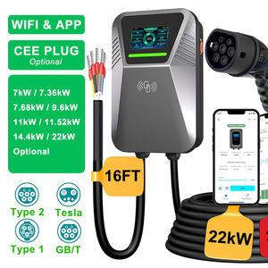 Borne de recharge murale intelligente Wi-Fi AC 22 kW, Type 2 <span class=keywords><strong>UE</strong></span>, 380 V, triphasée, 11 kW EVSE, chargeur électrique 7 kW, 22 kW avec carte RFID et écran LCD - Product Image 1