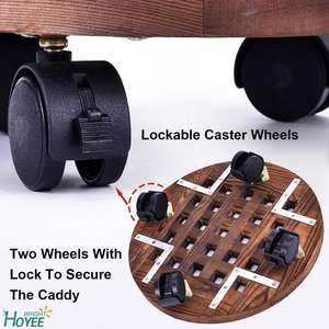 Planteur en <span class=keywords><strong>bois</strong></span> à roulettes, support de plantes en Pot rond avec roues, <span class=keywords><strong>chariot</strong></span> de planteur intérieur et extérieur - Product Image 2