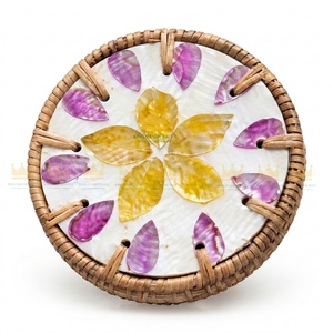 Posavasos de Mosaico de Concha de Nácar Natural, Portavasos de Ratán Hecho a Mano, Posavasos Redondo para Bebidas, Decoración para Mesa de Café - Product Image 4