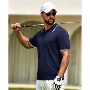 Cotrasen Tricot anti-rides pour homme pour polo T-shirt de golf extensible à boutons classiques avec manches courtes et col - Product Image 3